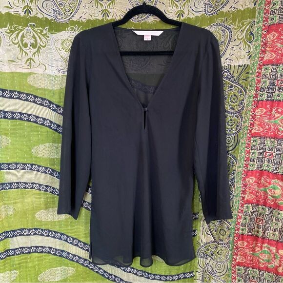 Vintage 90's Victoria's Secret Black Sheer Tunic Top Size Small - Picture 1 of 14